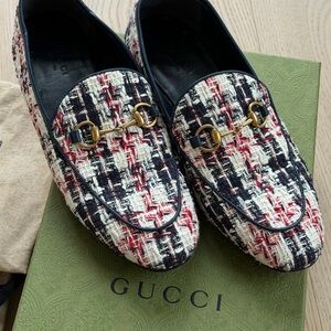 Authentic Gucci Tweed Horsebit leather Loafers – Size 37.5